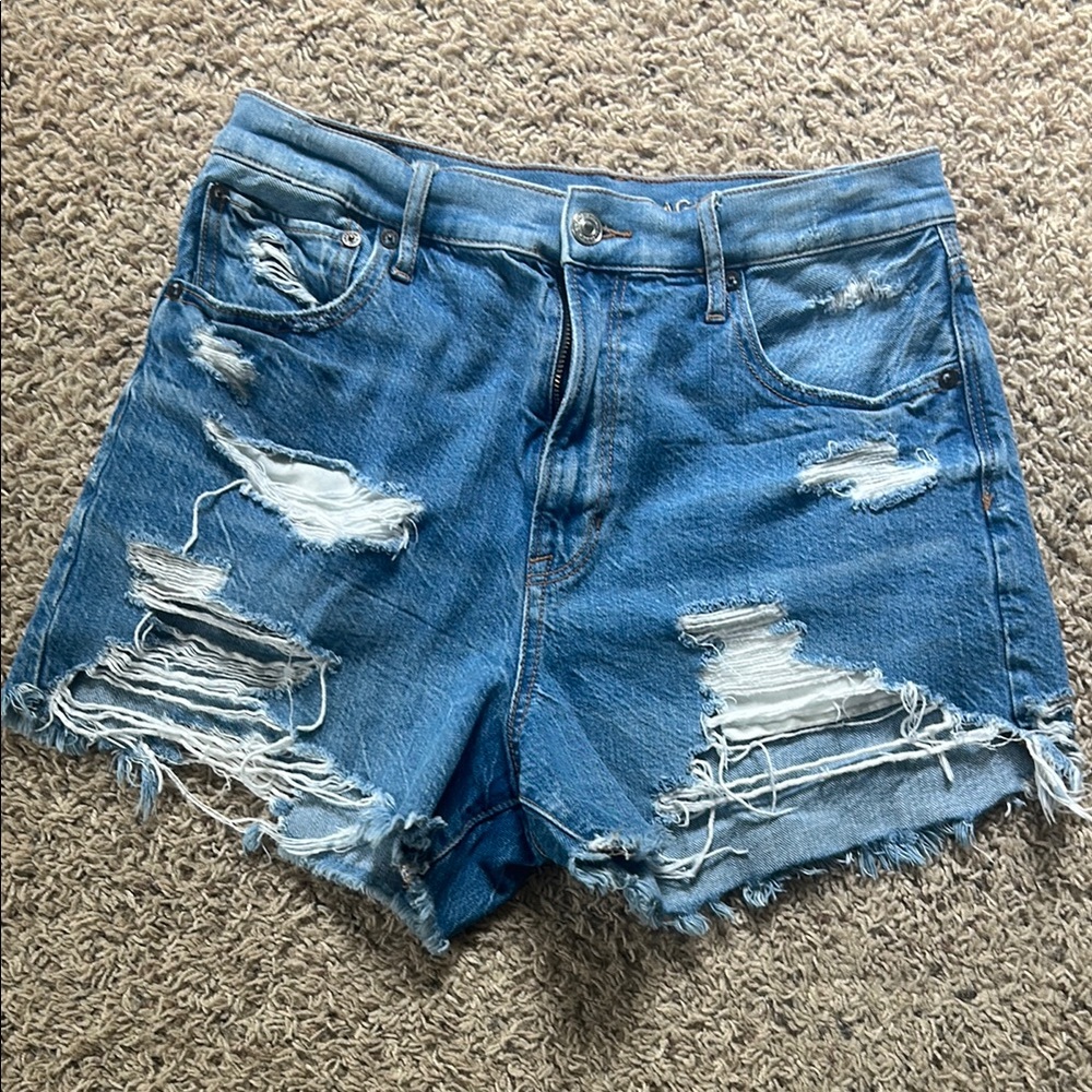 American Eagle high rise boyfriend Blue Distressed Jean Shorts